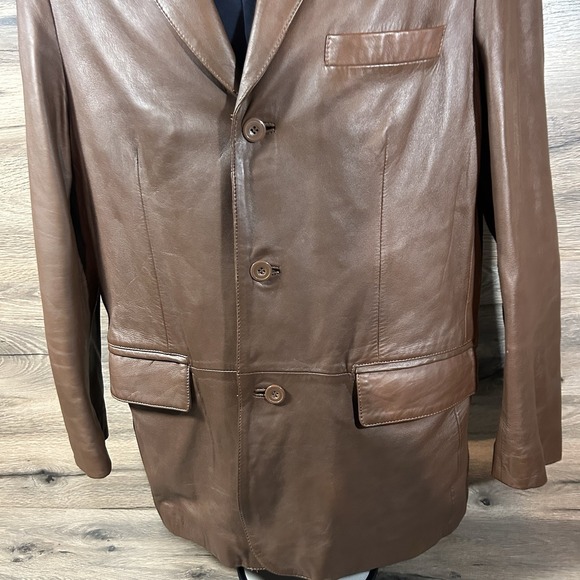 Apt 9 Leather blazer Brown Men's size 42R jacket leather sport coat - Picture 2 of 12